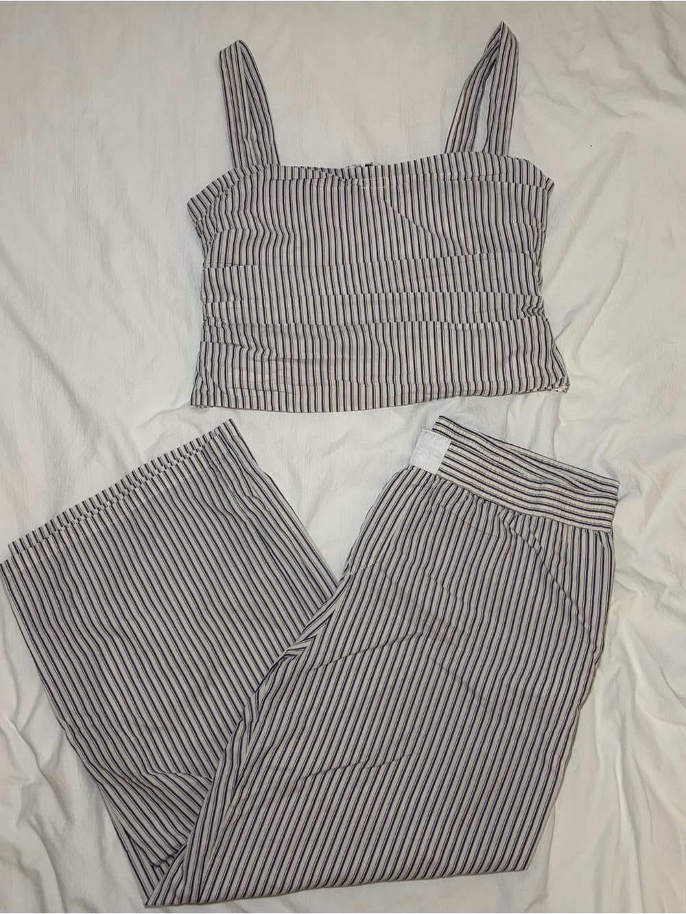 Lioness Striped Two-Piece Set - Navy and White